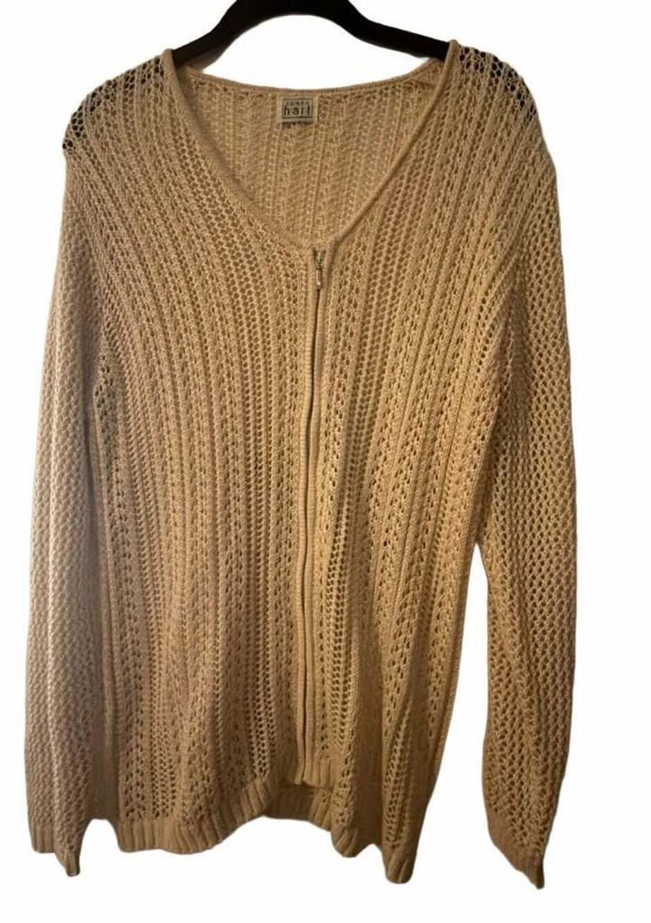Keren Hart Cream Open Knit Full Zip Cardigan Sweater